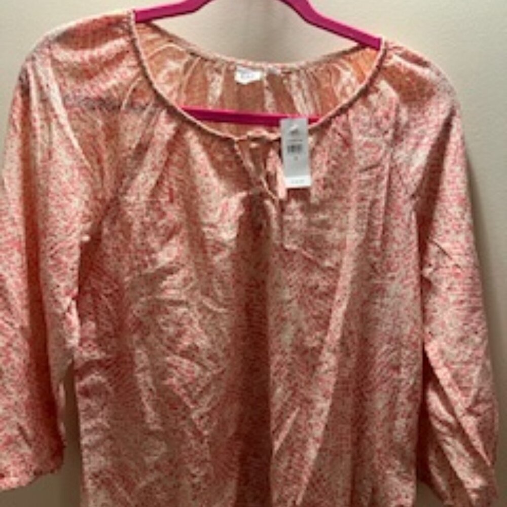 NWT GAP, SMALL Blouse w collar tie; LS , Coral/Pink/White